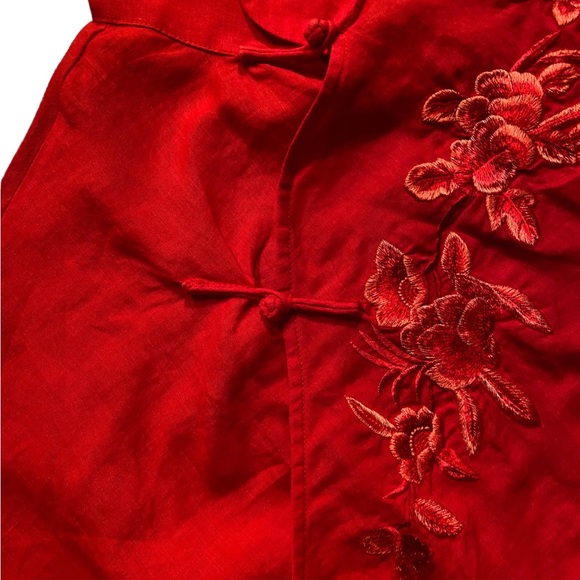 Coral/red Japanese style blouse looks like linen with beautiful embroide… - Picture 8 of 12